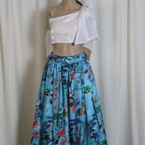 Off the shoulder White and Blue/floral Lehenga